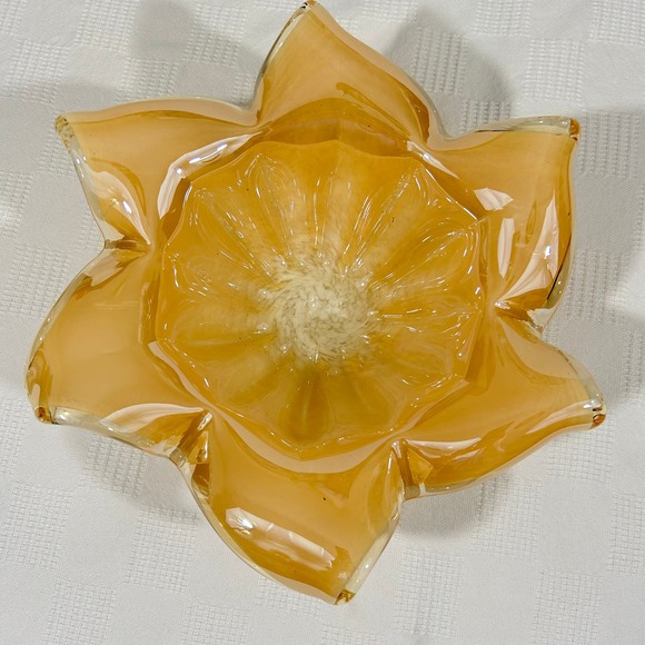 White Cristal Murano 13" Handmade in Italy Amber Candy Bowl Dish 4" Tall - Picture 3 of 12